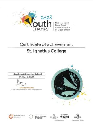 National youth brass band championship certificate